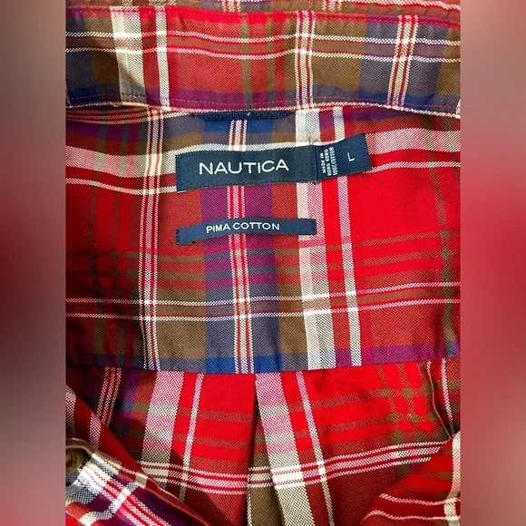 Nautica Plaid Button Down Men's Shirt Size Large Red & Blue - Picture 3 of 5